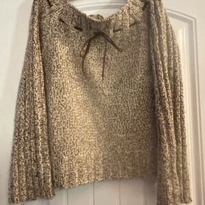 Newport News Cream and Brown Off-the-Shoulder Sweater